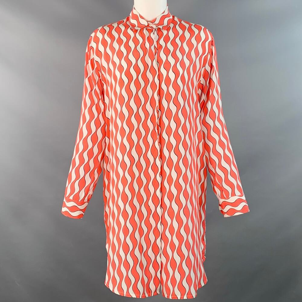 RAPHAELLA RIBOUD Size M Red White Silk Wavy Spread Collar Shirt